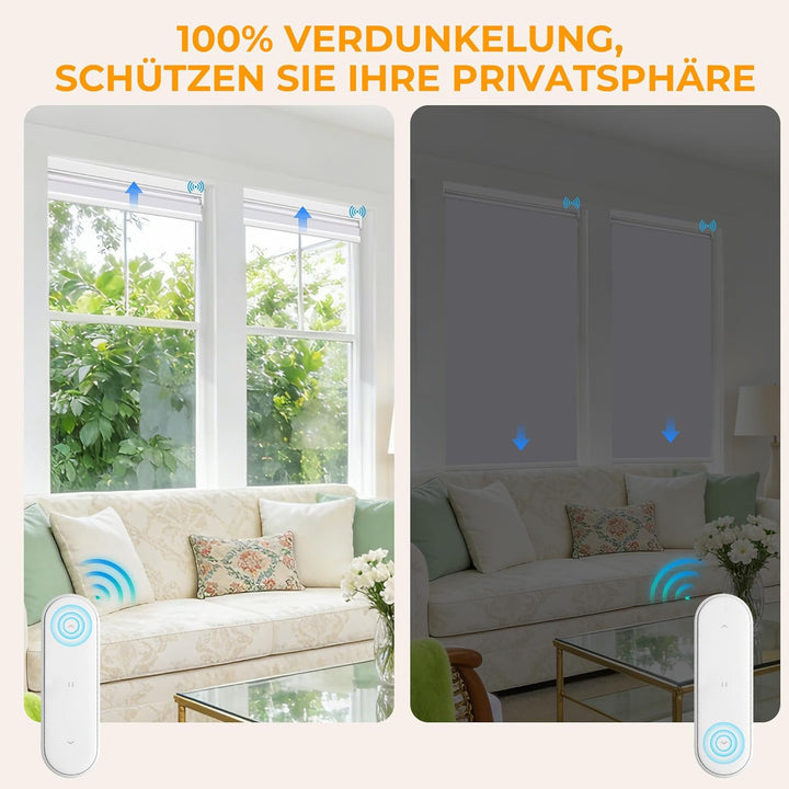 HOMEDEMO M100 Elektrische Rollos Verdunkelungsrollo mit Motor &amp; Fernbedienung, Weiss 45x110cm, Verdu