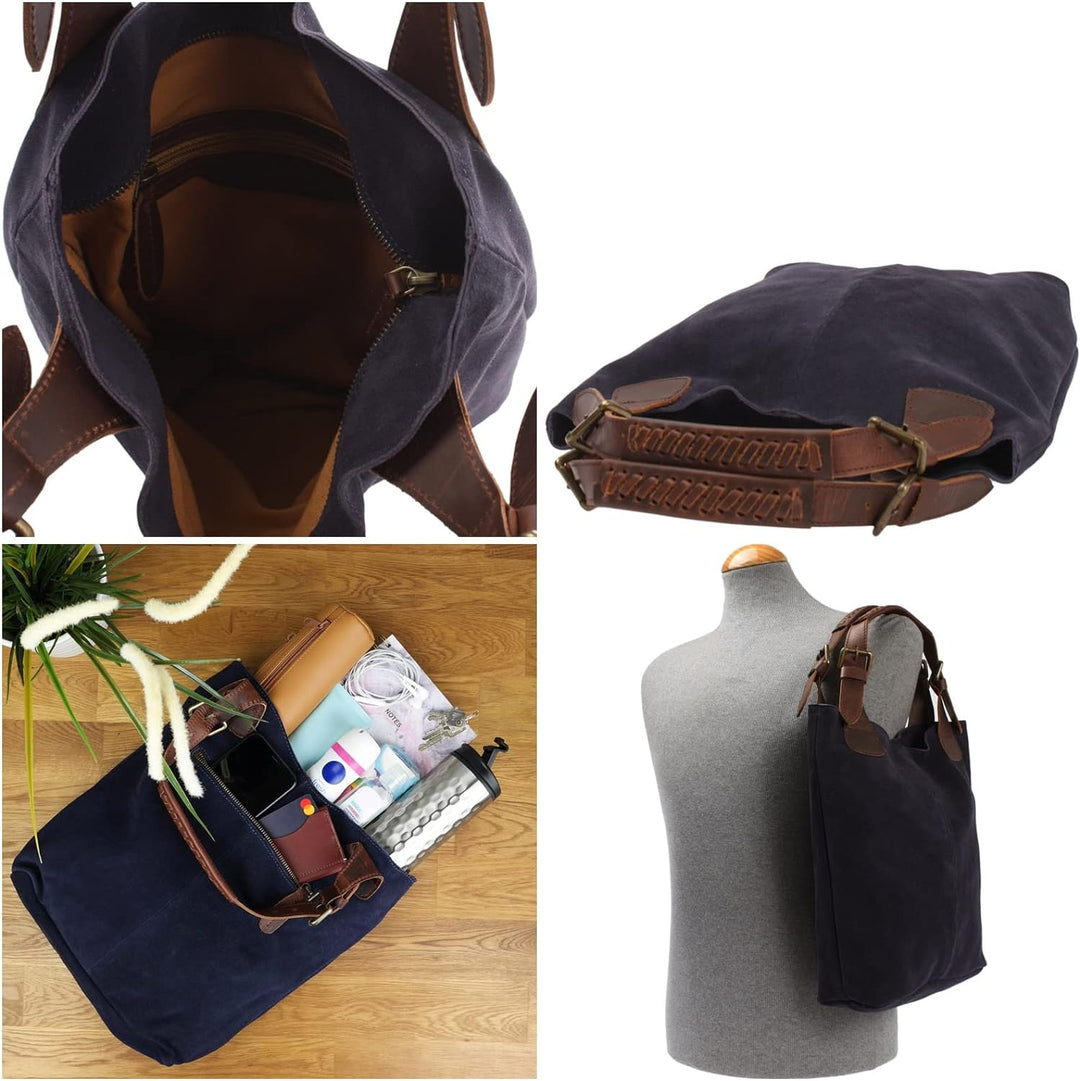 LECONI Henkeltasche Echt-Leder Wildleder Damentasche Handtasche für Damen Shopper für Freizeit, Büro