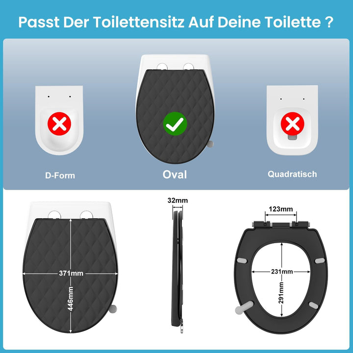 Toilettendeckel mit Absenkautomatik Oval, Schwarz, WC Sitz mit Schnellverschluss - Einfach zu Reinig