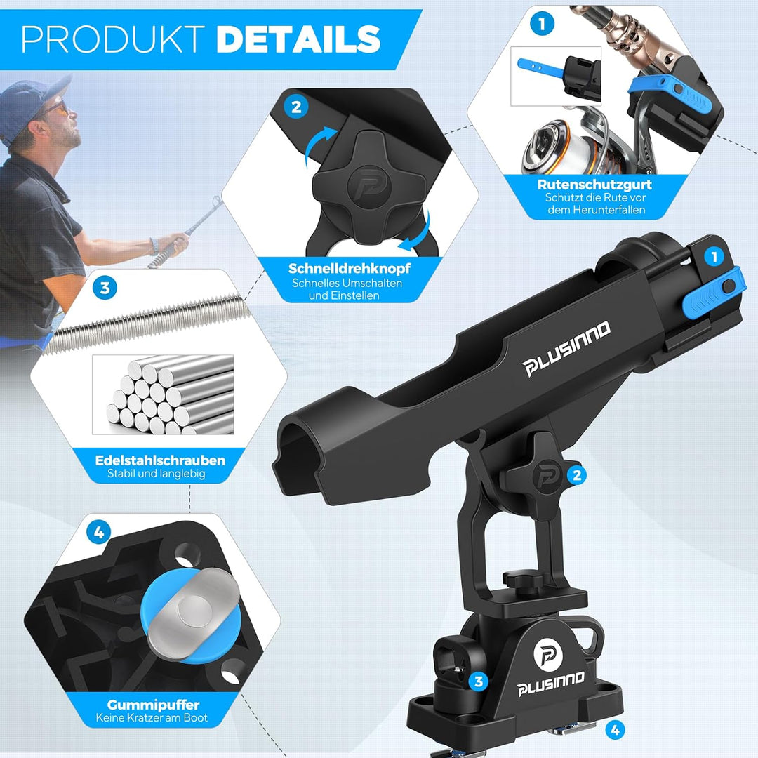 PLUSINNO Angelrutenhalter für Boote, Angelausrüstung mit vergrössertem Clip, innovatives Design in D