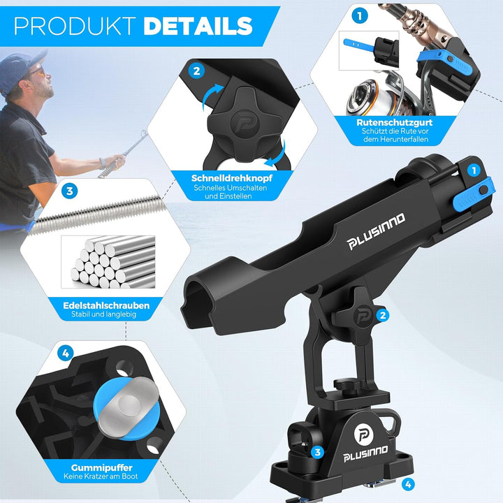 PLUSINNO Angelrutenhalter für Boote, Angelausrüstung mit vergrössertem Clip, innovatives Design in D