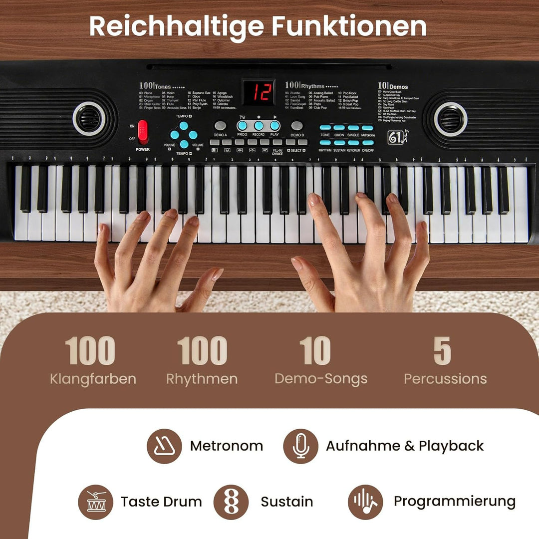 COSTWAY Keyboard Piano 61 Tasten, Digital Piano mit Ständer &amp; Mikrofon &amp; Tragetasche, E-Piano für Ei