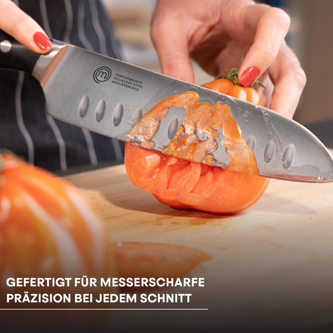 MasterChef Santoku Messer, Kochmesser Profi Messer aus Kohlenstoffreichem Edelstahl, Dreifach Vernie