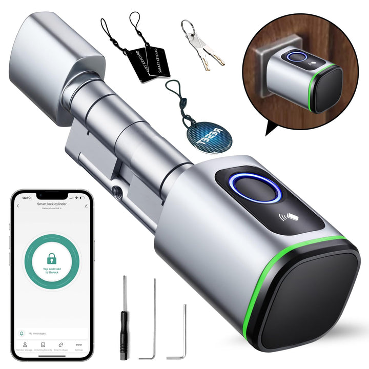 AVATTO Smart Türschloss mit Fingerabdruck, Elektronisches SchliessZylinder 70mm (35/35) mit 2 Schlüs