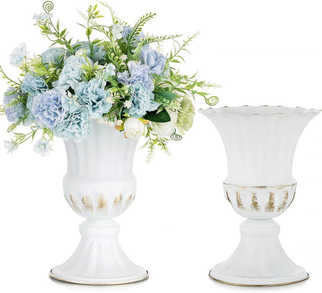 Sziqiqi Vase Weiss Metal für Hochzeit: 23cm Hoch Kleine Urne Vasen für Tischdeko - Blumentopf Golden