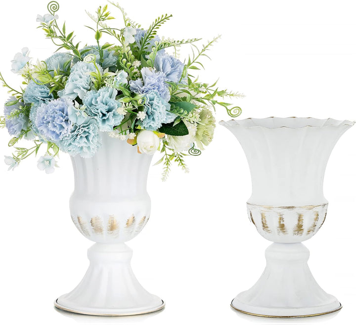 Sziqiqi Vase Weiss Metal für Hochzeit: 23cm Hoch Kleine Urne Vasen für Tischdeko - Blumentopf Golden