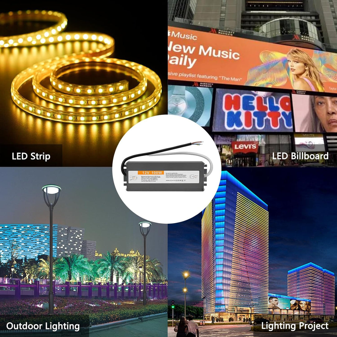 LED Trafo 12V 100W DC Netzteil Outdoor IP67 Wasserdicht Transformateur für LED Streifen, 12V 100W