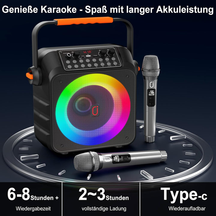HWWR Karaoke mit 2 Mikrofonen, professioneller Karaoke-Lautsprecher, tragbar, Bluetooth-Lautsprecher