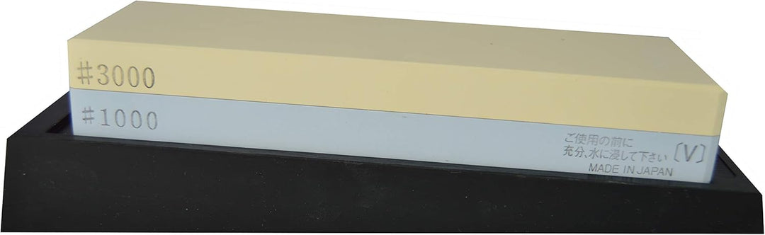 Schleifset Suehiro – doppelseitiger Schleifstein, Körnung 3000 (gelb) / #1000 (blau) und eine Halter