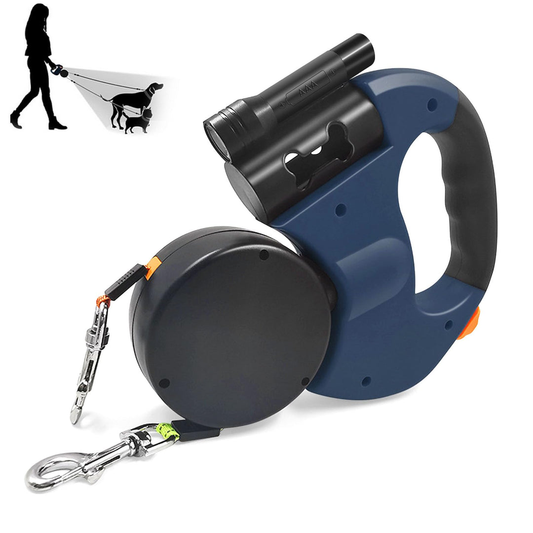 Doppelte Einziehbare Hundeleine für 2 Hunde mit Licht, 3m, Bequemer Griff und Ausziehbar Blau, Blau