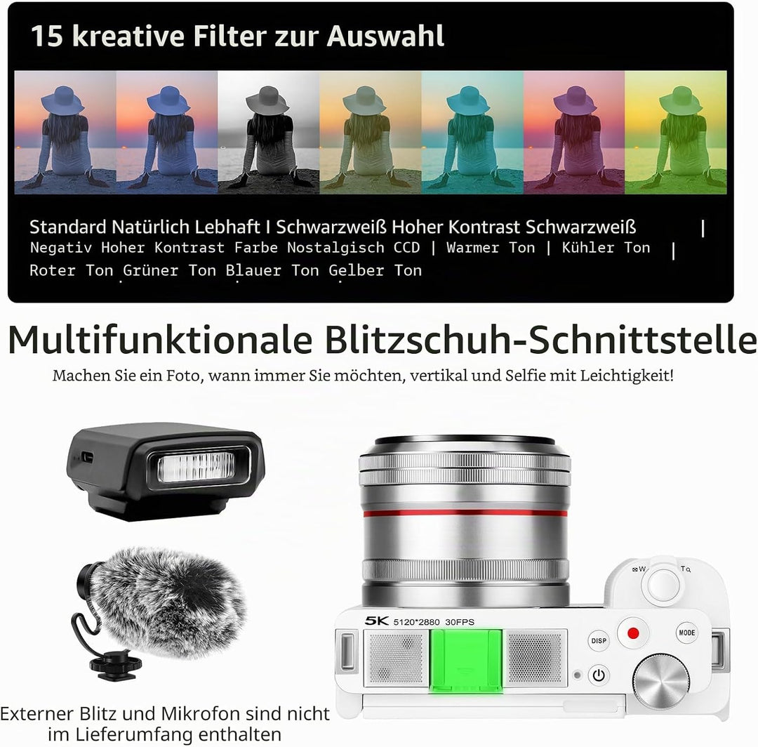ORDRO G730 Spiegellose Kamera mit 5K-Videos, AF/MF, 12-facher optischer Zoom, 3.2" Vari-Winkel-Bilds
