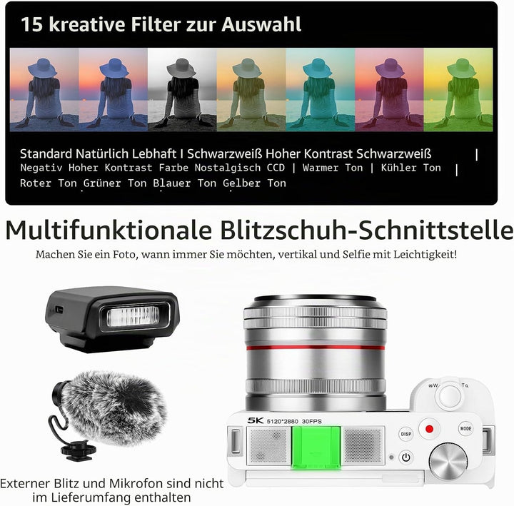 ORDRO G730 Spiegellose Kamera mit 5K-Videos, AF/MF, 12-facher optischer Zoom, 3.2" Vari-Winkel-Bilds