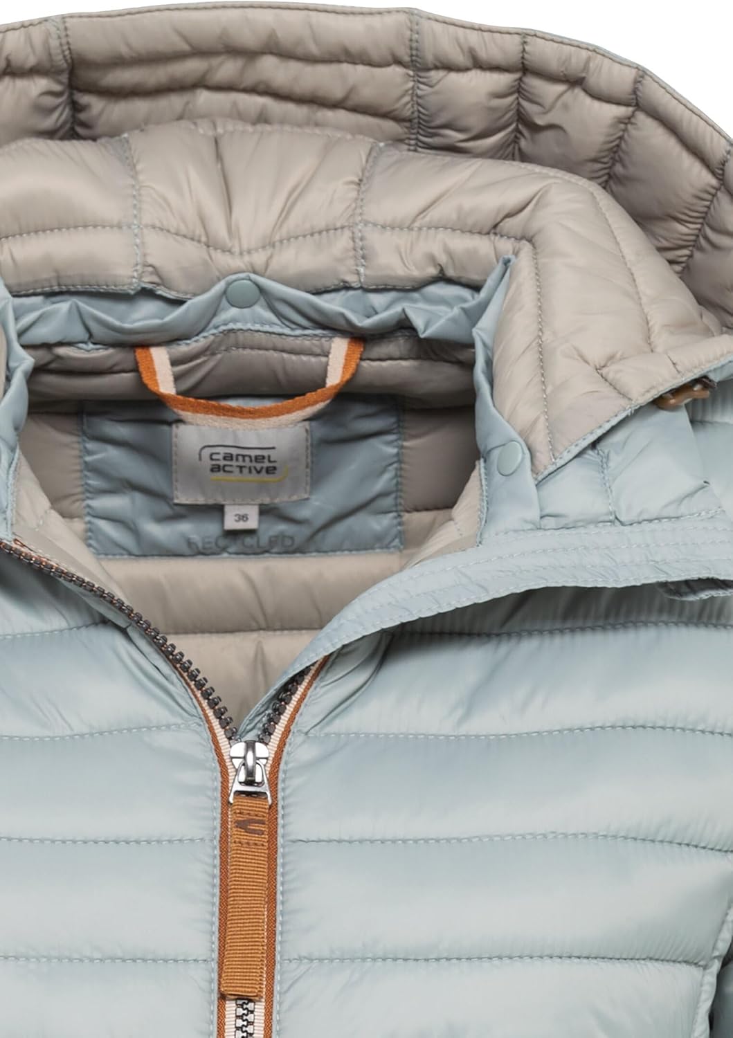camel active Damen Leichter Wasserabweisende Steppmantel mit Abnehmbarer Kapuze Jacket 34 Blau-grau,