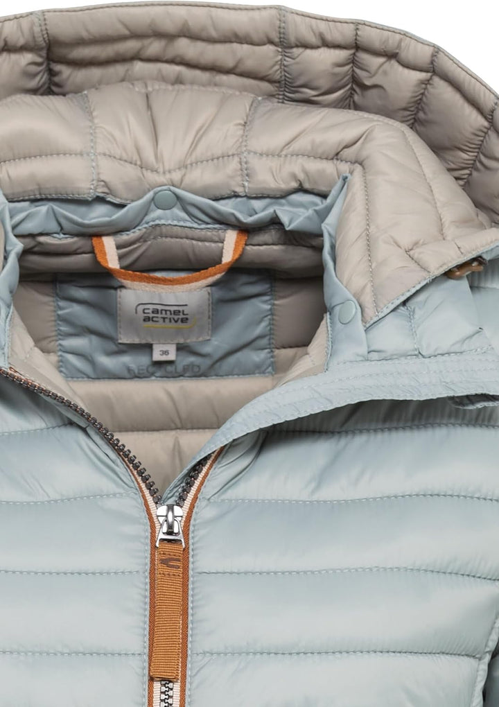 camel active Damen Leichter Wasserabweisende Steppmantel mit Abnehmbarer Kapuze Jacket 34 Blau-grau,