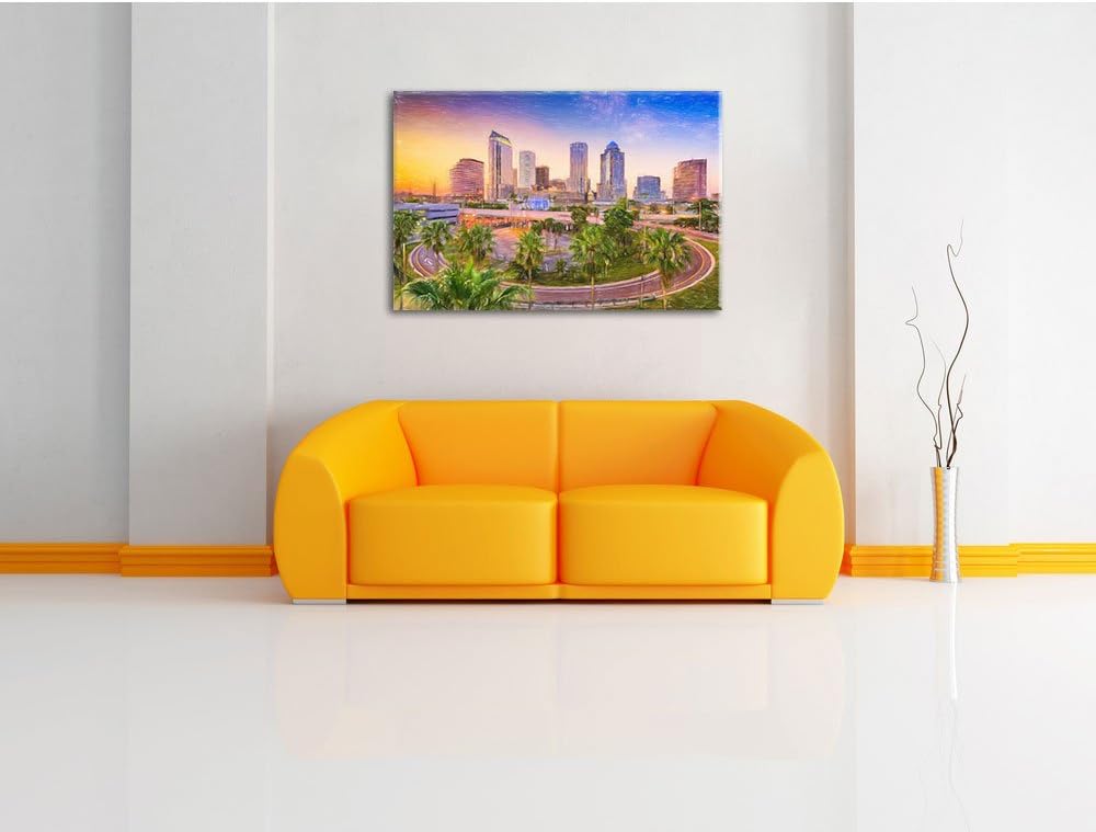 Pixxprint Skyline in den USA Kunst Buntstift Effekt, Format: 100x70 auf Leinwand, 100x70