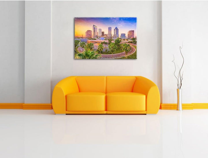 Pixxprint Skyline in den USA Kunst Buntstift Effekt, Format: 100x70 auf Leinwand, 100x70