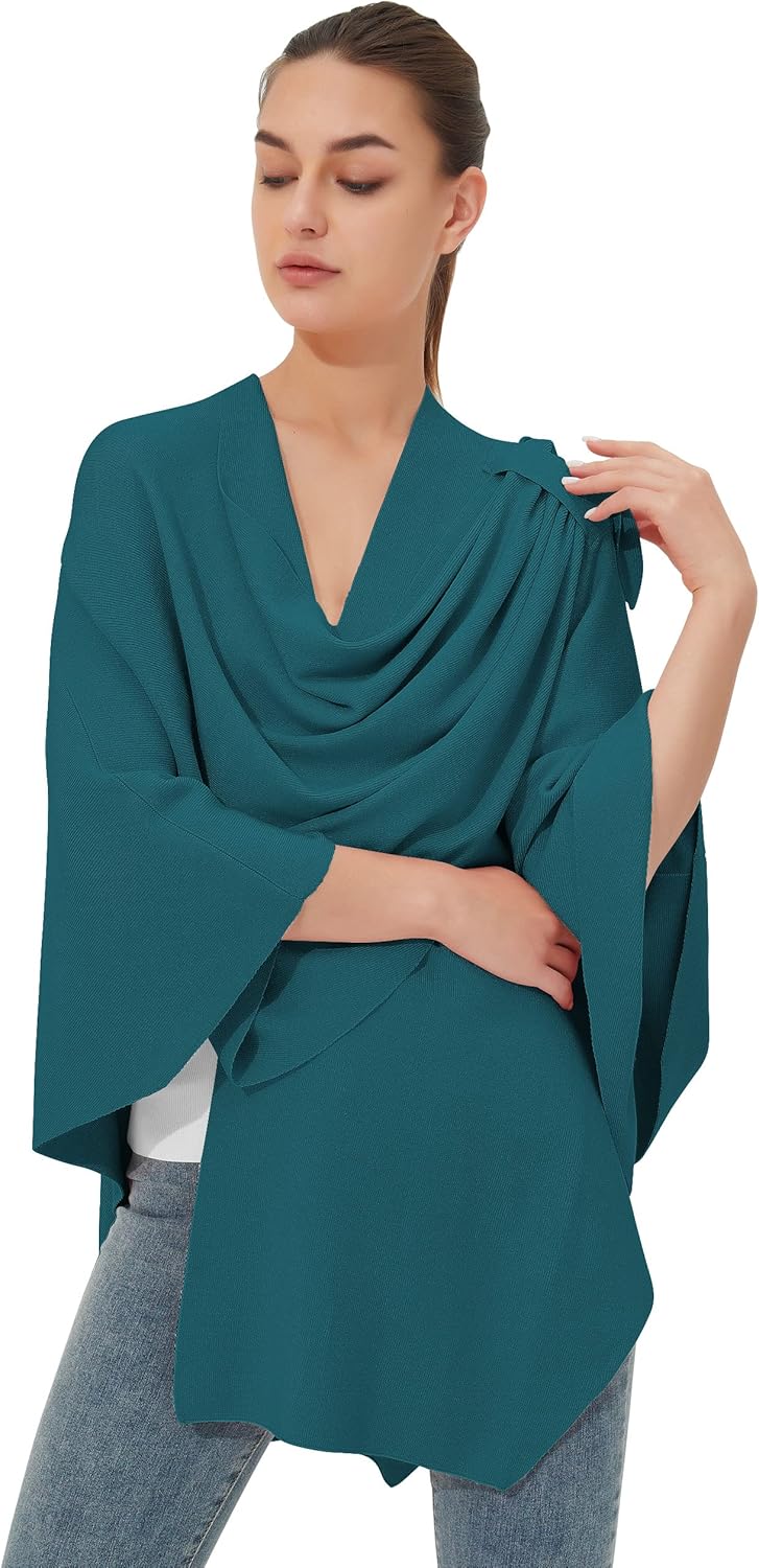 PULI Damen Poncho Schal Cashmere Feeling Strick Cape Cardigan Für Frauen Geschenk Für Mutter Dunkles