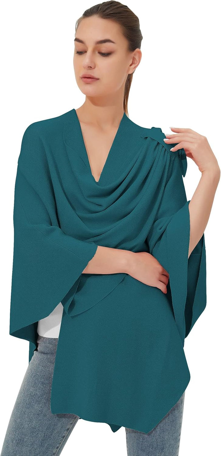 PULI Damen Poncho Schal Cashmere Feeling Strick Cape Cardigan Für Frauen Geschenk Für Mutter Dunkles
