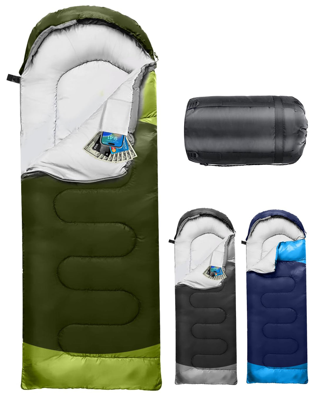 Schlafsack Camping für 3–4 Jahreszeiten, Outdoor-Schlafsack für Erwachsene und Kinder, Kompakter Sch