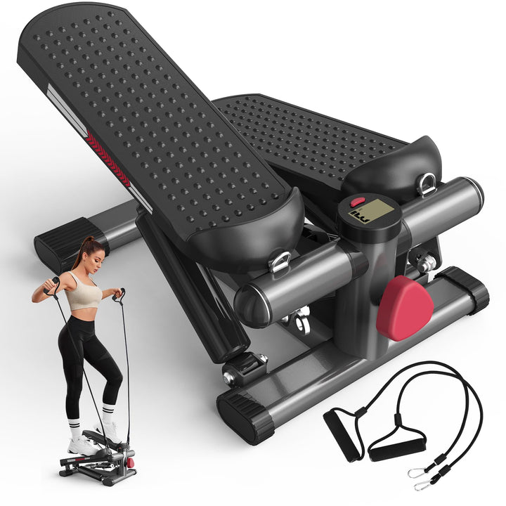 ST1 Mini-Stepper für Zuhause, 2-in-1 Up-Down Swing Stepper mit Power Ropes, LCD-Display, Einstellbar
