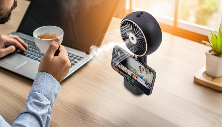 Fresh Breeze Tragbarer Ventilator, wiederaufladbar, mit Zerstäuber, Weiss oder Schwarz, Einheitsgrös
