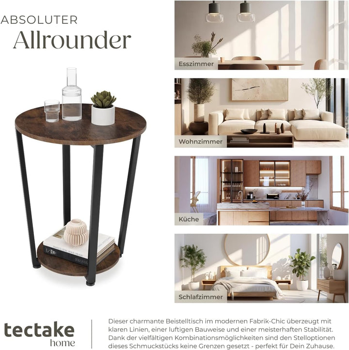 tectake® Möbel, Beistelltisch rund, runder Tisch Holz, Couchtisch rund, Möbel mit 2 Ablagen, Nachtti