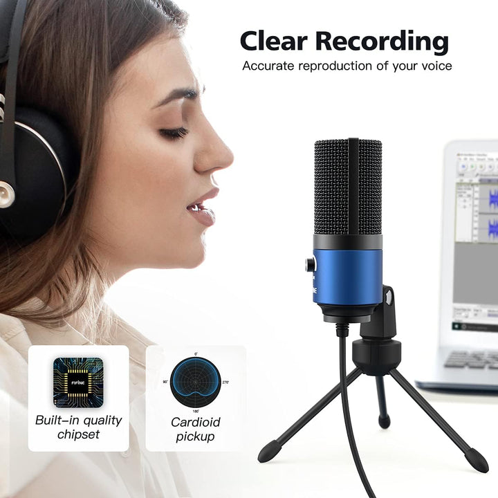 FIFINE USB Mikrofon PC, Microphone für MAC PS4 PS5, Streaming Microfon mit Ständer, Studioqualität A