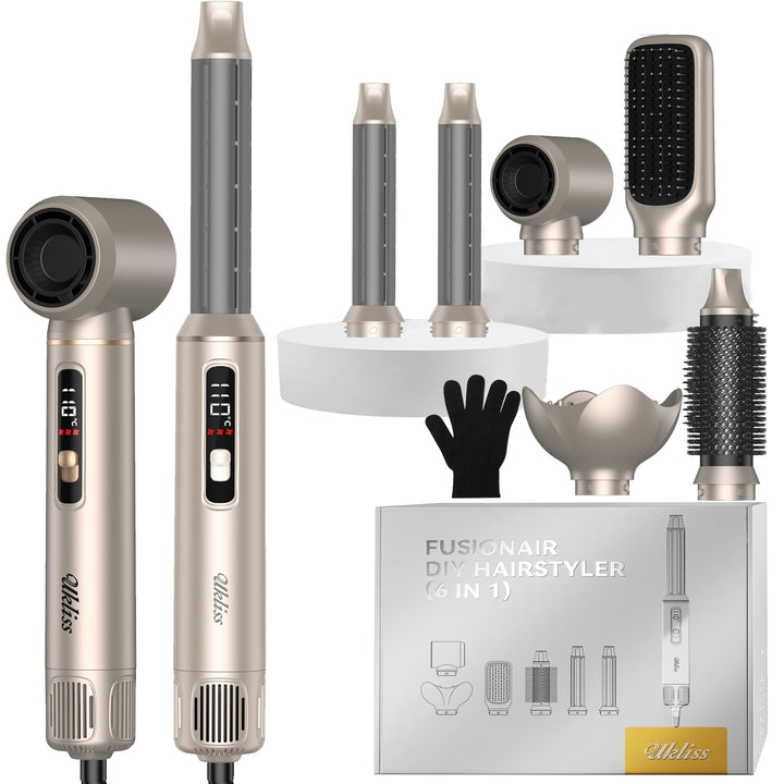 UKLISS Airstyler 6 in 1 mit LCD-Display, Hairstyler & Haarstyler Set mit Hair Dryer, Rundbürstenföhn
