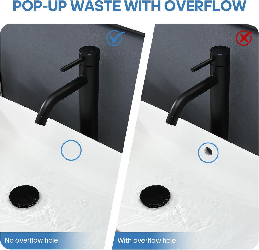 Decaura Wasserhahn Bad Hoch mit G1' 1/4 pop-up Ablauf, Mischbatterie Aufsatzwaschbecken mit pop up V