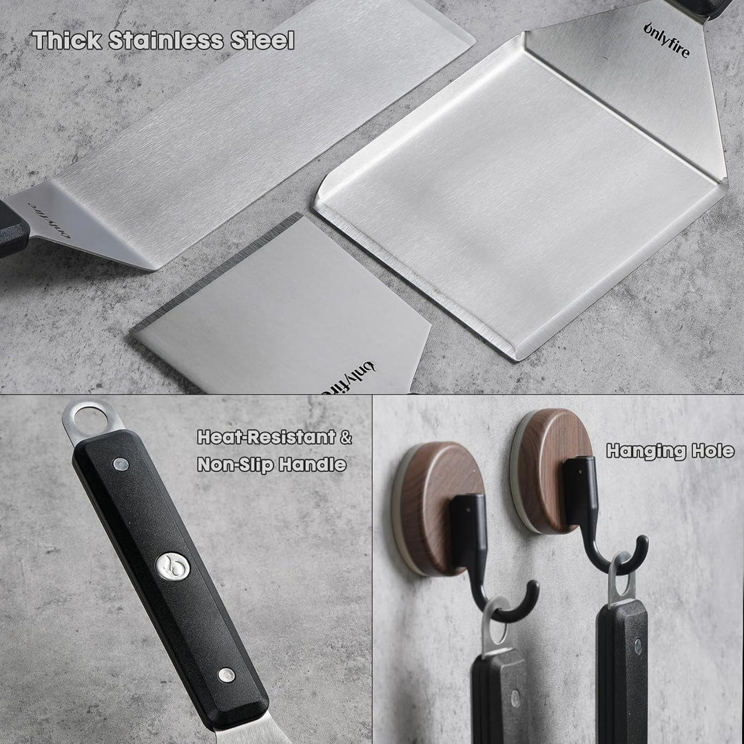 onlyfire Grillspachtel Set, Plancha Spachtel Edelstahl mit Aufhängeloch und Rutschfeste & Hitzebestä