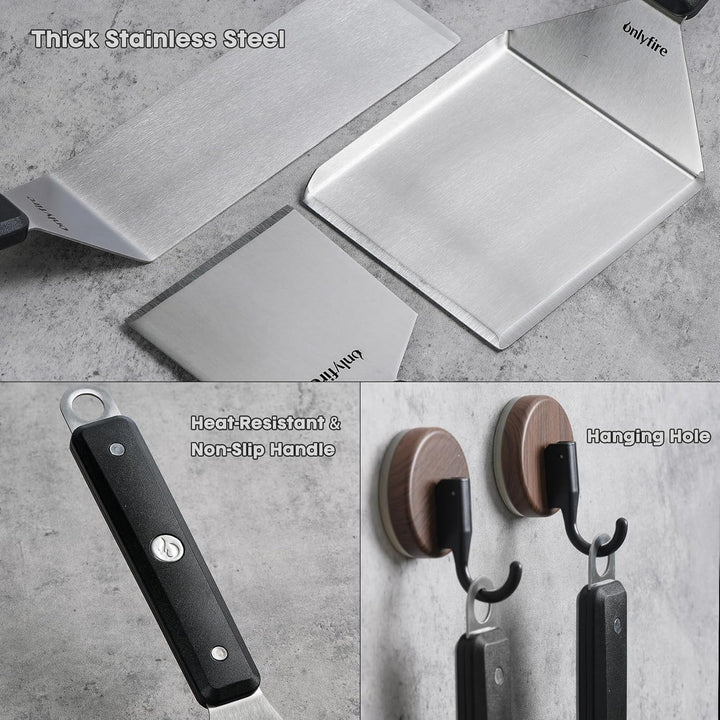 onlyfire Grillspachtel Set, Plancha Spachtel Edelstahl mit Aufhängeloch und Rutschfeste & Hitzebestä