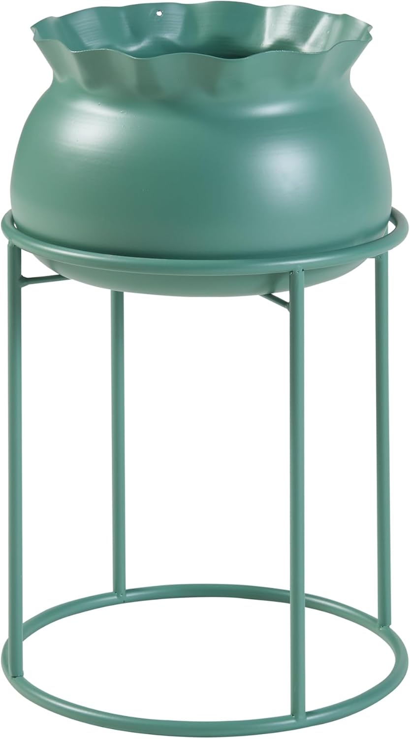 [en.casa] Blumenständer Assen Pflanzenständer mit Blumentopf Metall Grün Pflanzenregal 38 x 23,5 cm