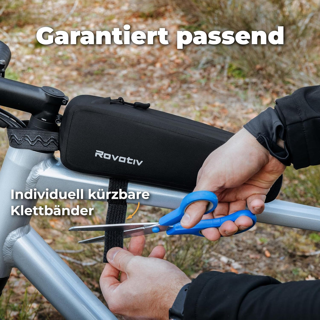 Rovativ® Bikepacking Oberrohrtasche [1,8 Liter] 100% Wasserdicht - Top Tube Bag - extra Fester Halt