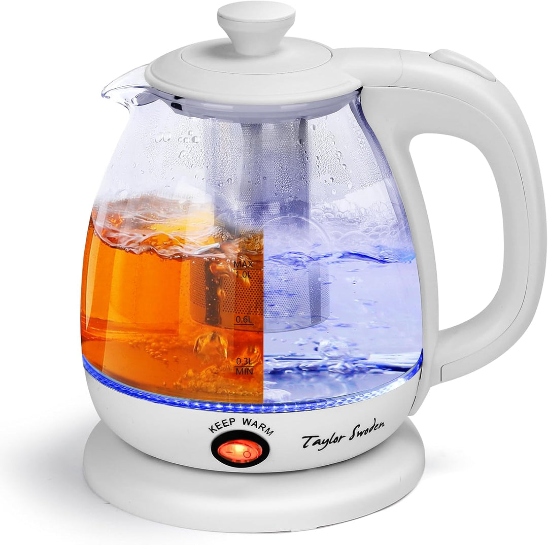 Taylor Swoden Wasserkocher Glas 1 Liter, 2200 W, Elektrischer Wasserkocher mit LED-Beleuchtung, BPA-