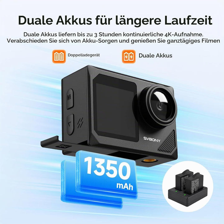 SVBONY SVGo2 4K 30FPS Unterwasserkamera, Action-Kamera, EIS, Wasserdicht bis 30m, Touchscreen, Dual-