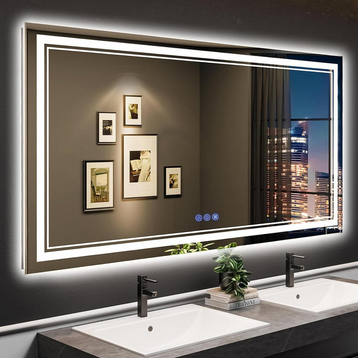 Badspiegel mit Beleuchtung 150x90cm, Badezimmerspiegel Wandspiegel und Touch-Schalter, IP65-Led-Spie