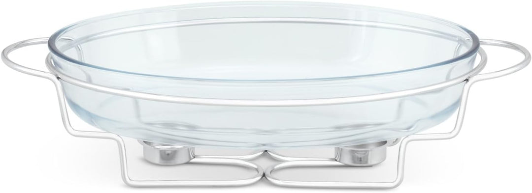 Stövchen Speisenwärmer Gehärtetes Glas Edelstahl Warmhaltebehälter Catering OVAL