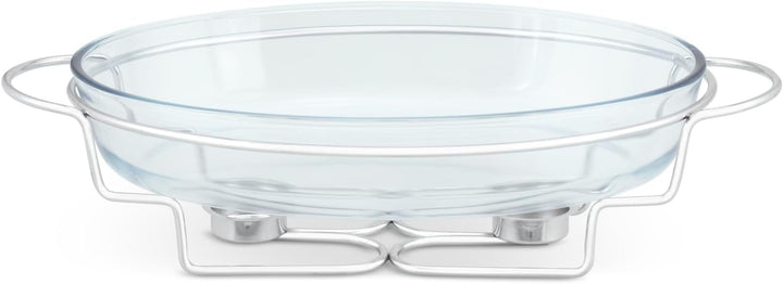 Stövchen Speisenwärmer Gehärtetes Glas Edelstahl Warmhaltebehälter Catering OVAL