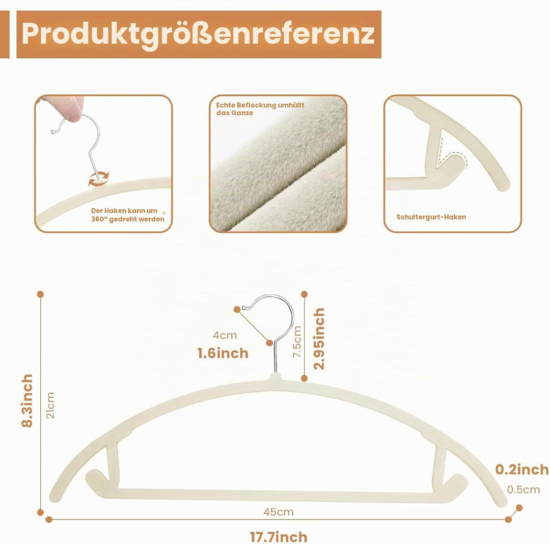 Jiang&amp;Rong 60 Stück Kleiderbügel Samt Beige, Ultradünn, Platzsparend,Hosen | kleiderbügel samt rutsc