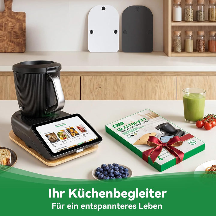 Gleitbrett für Thermomix TM7, Rollbrett aus 15mm Bambus für Thermomix mit Rollen &amp; Gummifüssen, stab