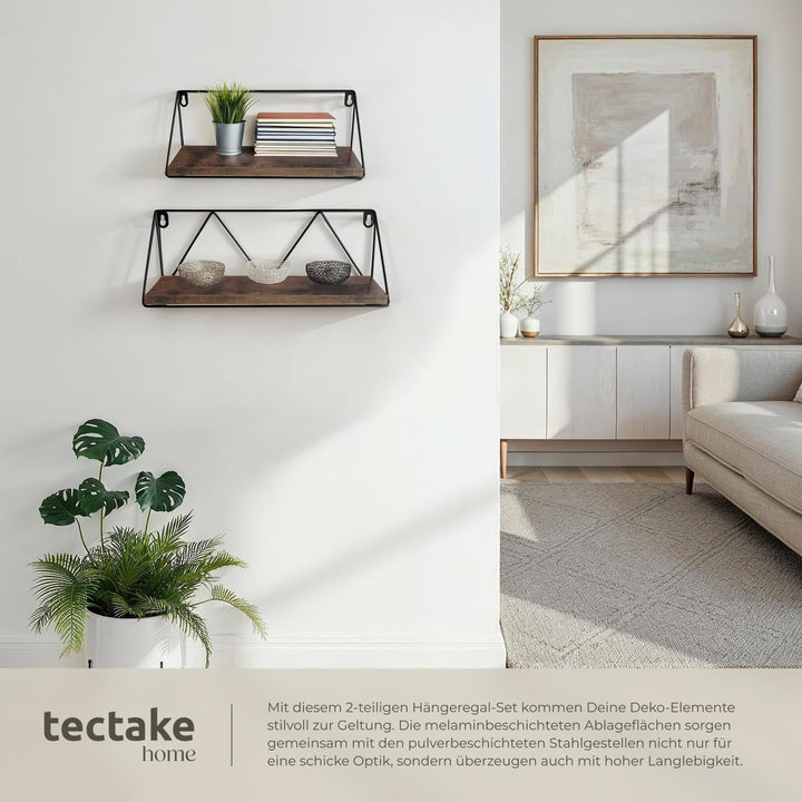 tectake® Industrial Wandregal Holz, 2er Set Regal Wand, Regale, Hängeregal, für Deko Wohnzimmer, Sch