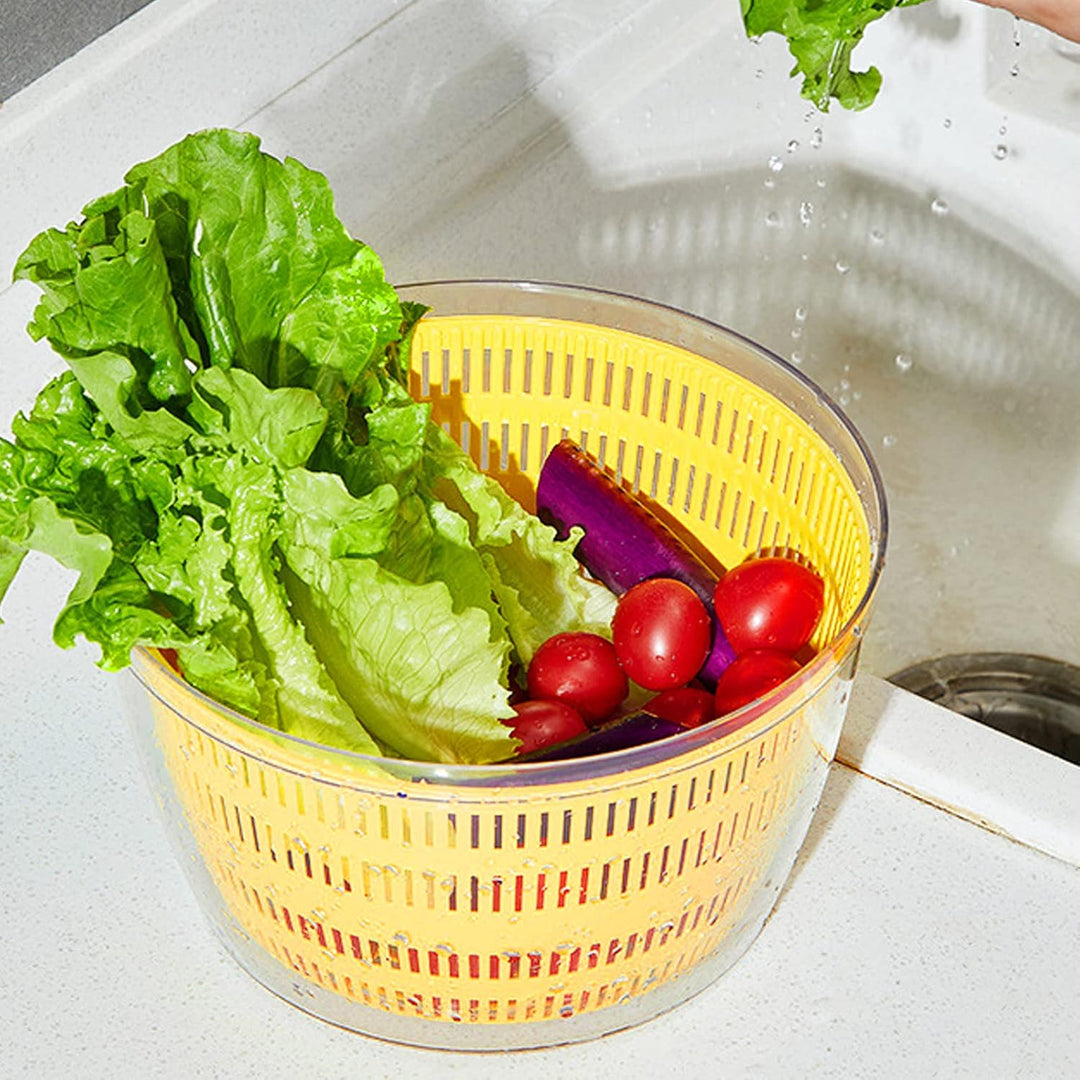 Elektrische Salat-Essore 4000 ml, für Obst und Gemüse, Gelb | Automatisch mit Deckel, schnelles Troc