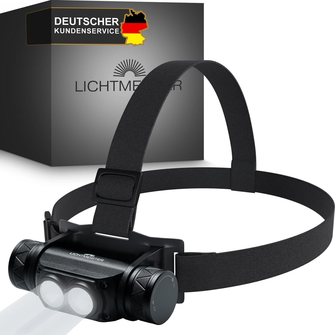 LICHTMEISTER® Stirnlampe (1000 Lumen, 3600 mAh Akku) - Stirnlampe LED wiederaufladbar - extrem helle