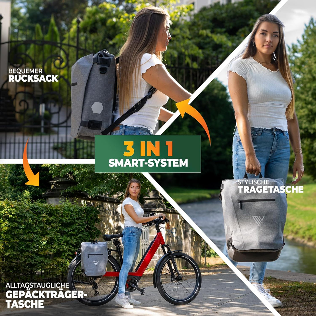 MIVELO 3in1 Fahrradtasche für Gepäckträger I Rucksack &amp; Gepäckträgertasche hinten - in 15 Sekunden u