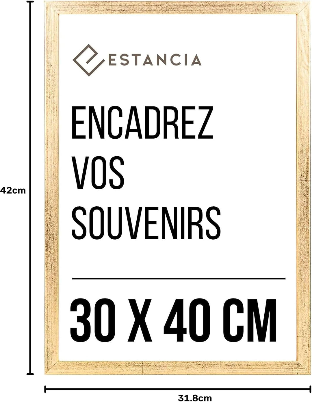 Estancia Bilderrahmen 30x40 cm Gold | Goldener Bilderrahmen mit Bruchsicherem Plexi-Glas | Moderner