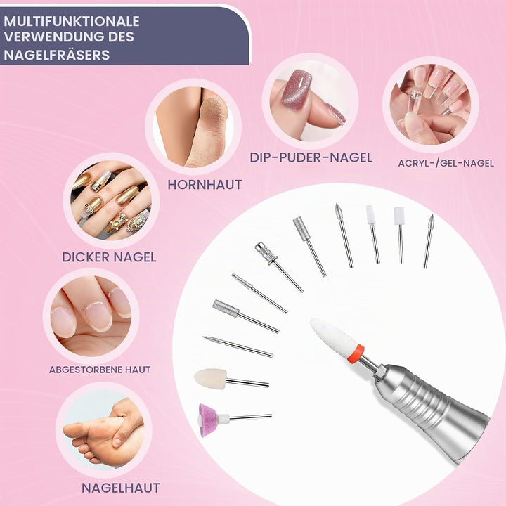 Nagelfräser für Gelnägel 40000U/Min, Urbuti 12 in 1 Elektrische Nagelfräser Nagelfeile Professionell