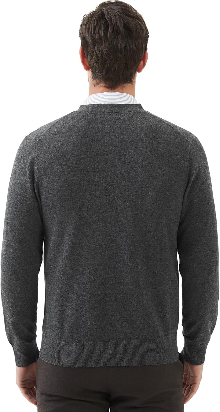 Kallspin Herren Strickjacke aus Wollmischung V-Ausschnitt Cardigan mit Knopfverschluss und Taschen G