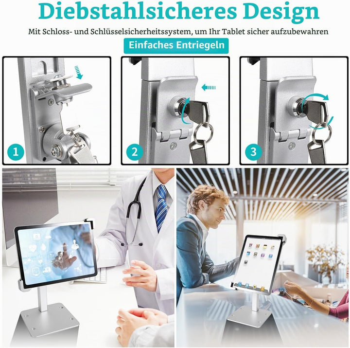 Desktop Tablet Halterung mit Anti Diebstahl Schloss und Schlüssel, woleyi Heavy Duty Aluminium Table