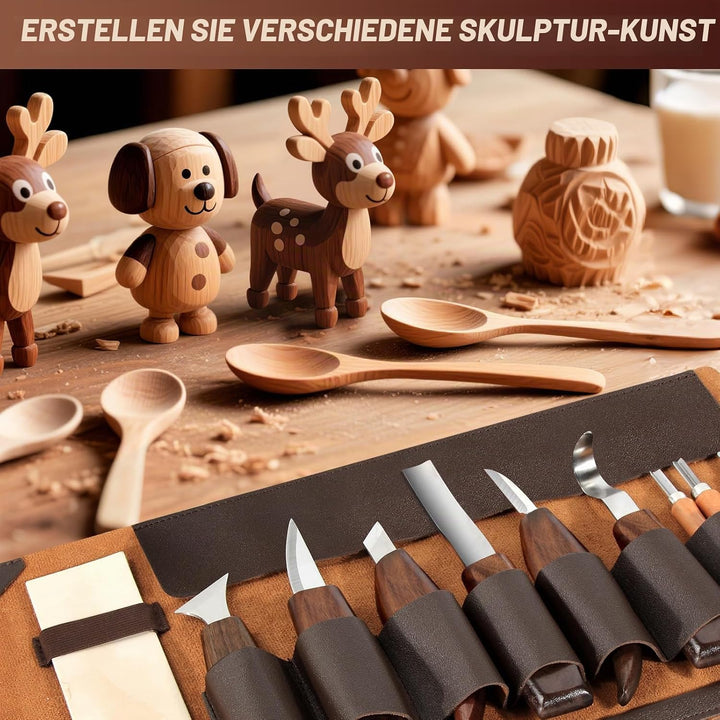 7CDXD Schnitzwerkzeug Set, 17 PCS Holzschnitzwerkzeuge mit Handschuhe, Aufbewahrungstasche und Anspi