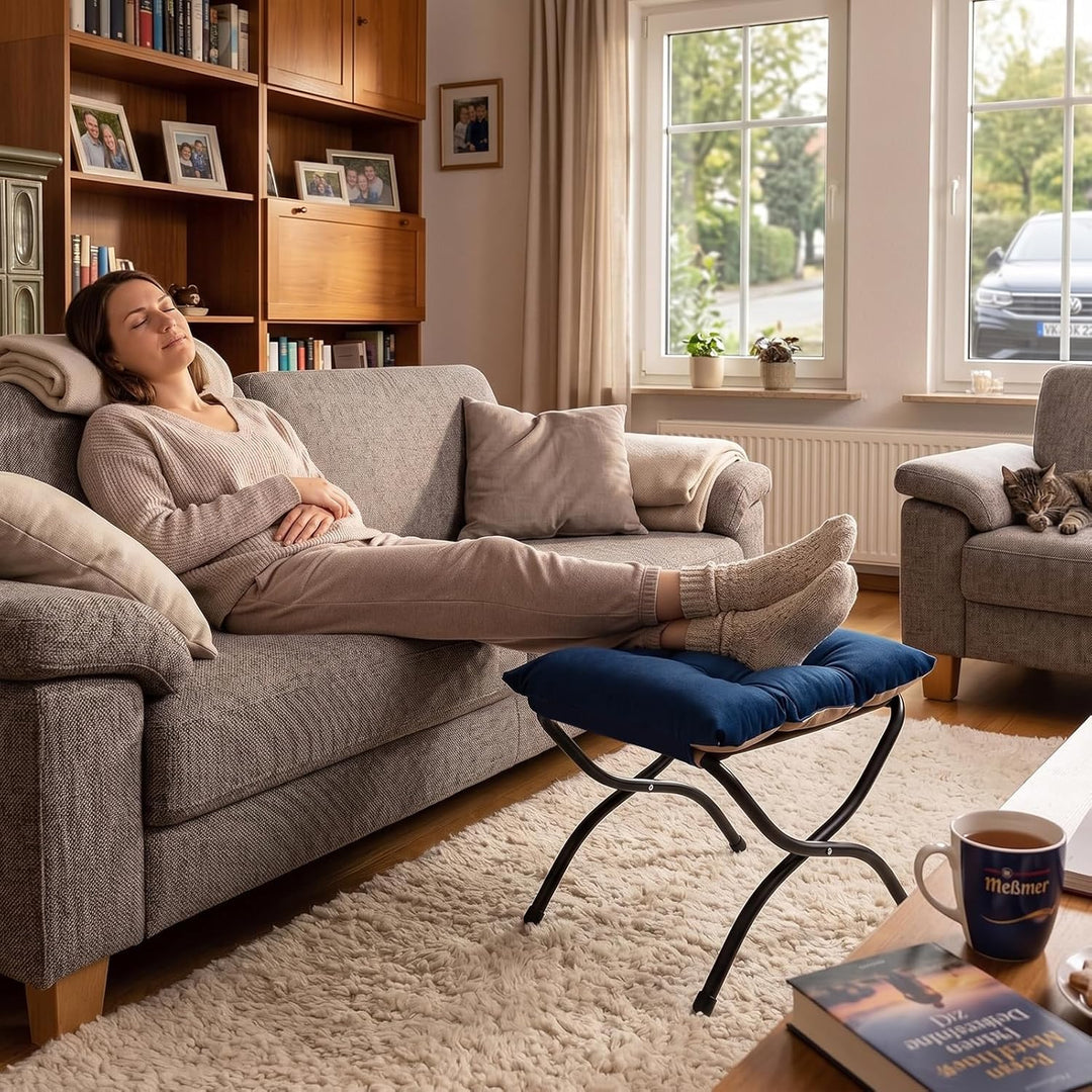 HollyHOME Fusshocker Fussstütze Klapphocker, Faltbar Sitzhocker mit Metallbeinen, Abnehmbar Gepolste